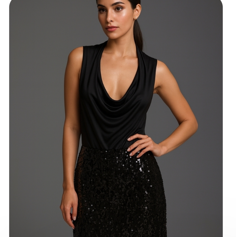 Bailey Blue | Black Cowl Neckline Sequin Mini Dress